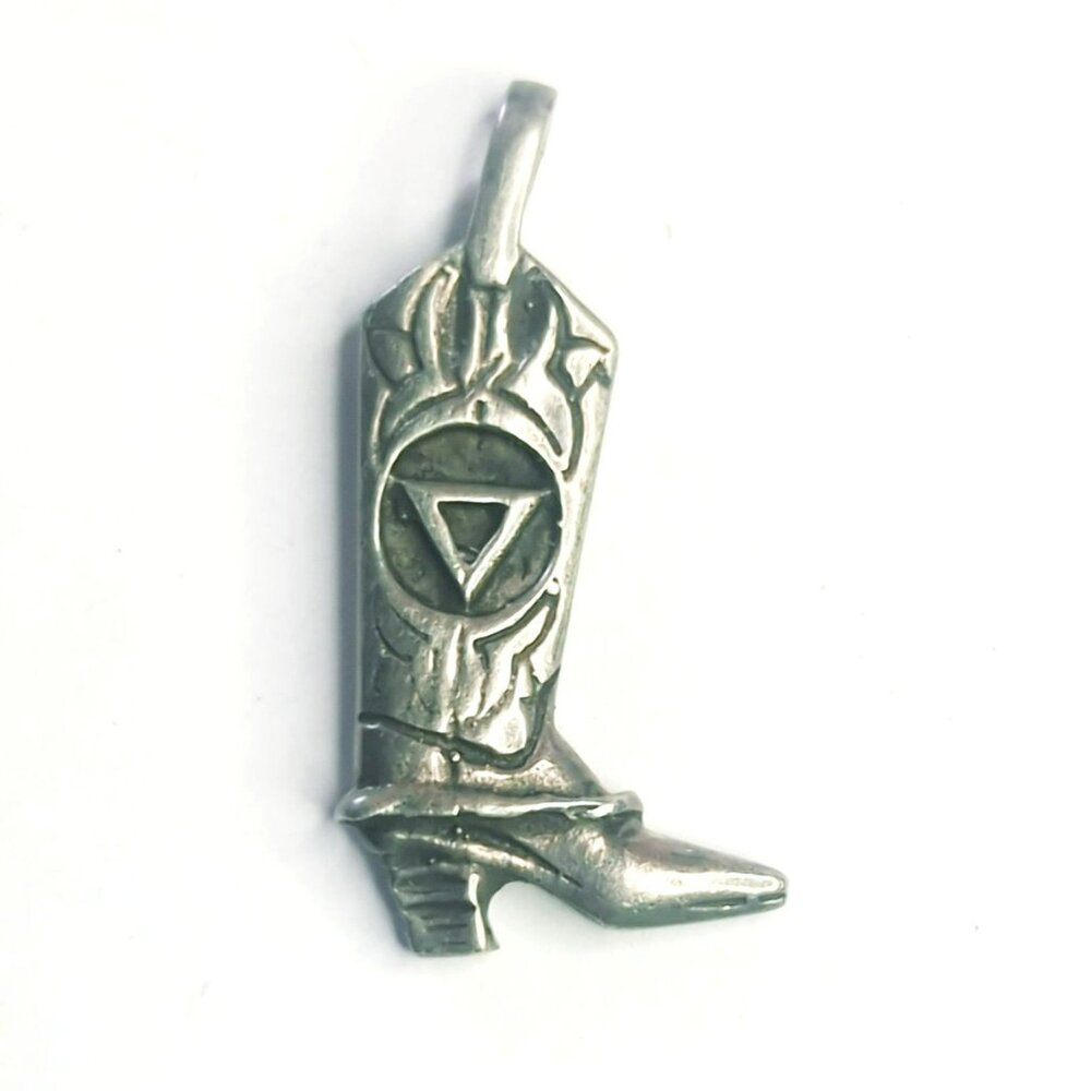 Vintage Sterling Silver Cowboy Boot Pendant Triangle in a Circle Symbol - Picture 1 of 4
